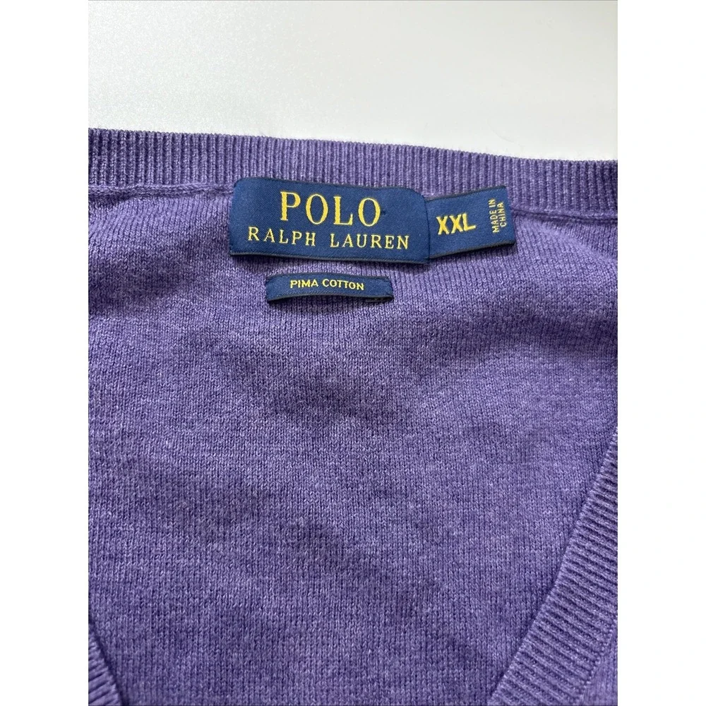 Polo Ralph Lauren Pima Cotton V neck Green Pony Purple Holiday Sweater Men's XXL